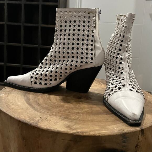 Jeffrey Campbell Leather White Waven Woven Wicker Booties Boots Shoes 7.5  $245 - Picture 13 of 16